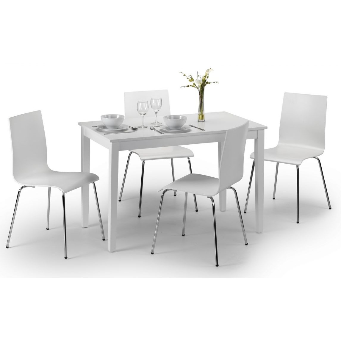 Modern Home - White Dining Table and Chairs - Free Next Day Delivery