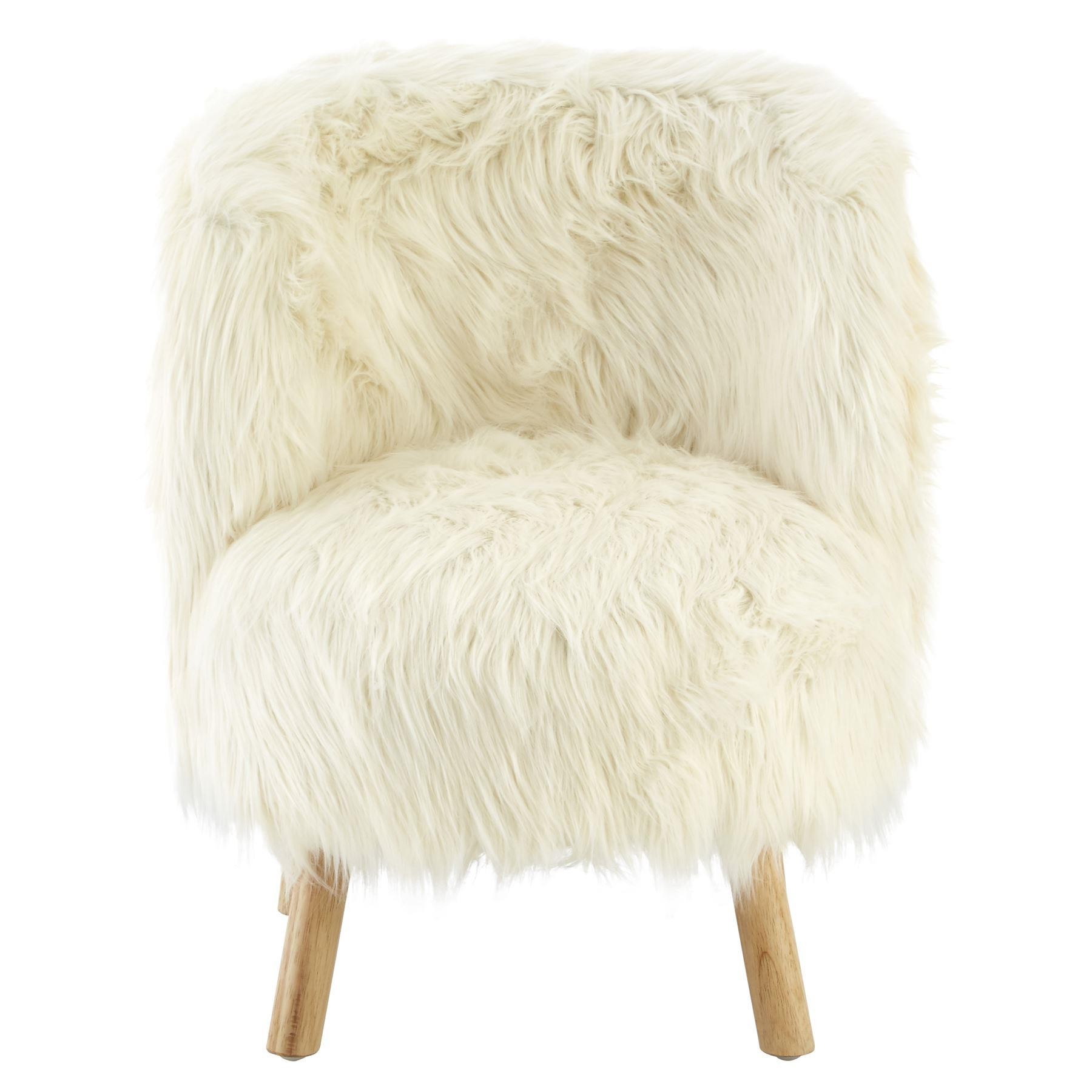 Modern Home Kids Chair White Faux Fur Natural Wood Legs