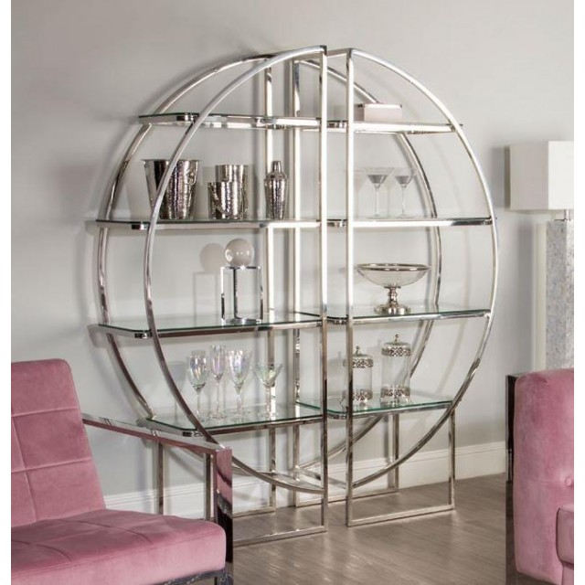 Pose 4 Tier Shelf Unit Half Moon Clear, Glass And Chrome Bookcases Uk